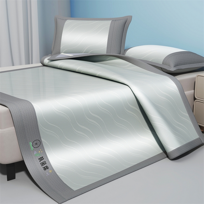 91家纺网 家纺一手货源 找家纺 yyds网供 2026新款艾草抗菌冰丝凉席碳光席冰丝席床笠水洗折叠空调软席子三件套学生宿舍 床席款-艾草抗菌冰丝-灰