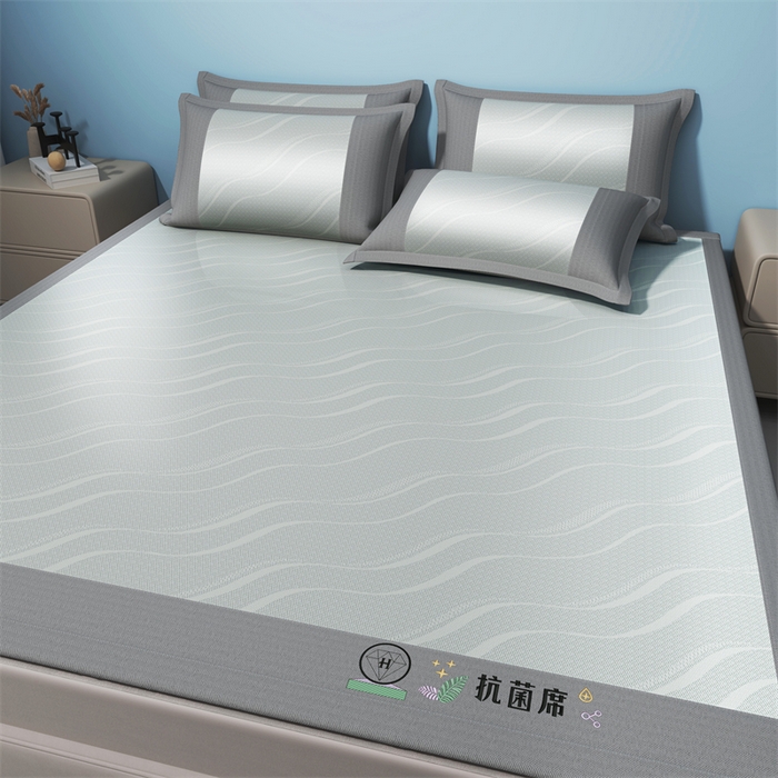 91家纺网 家纺一手货源 找家纺 yyds网供 2026新款艾草抗菌冰丝凉席碳光席冰丝席床笠水洗折叠空调软席子三件套学生宿舍 床席款-艾草抗菌冰丝-灰