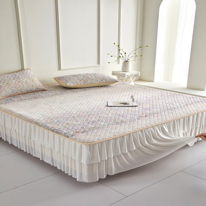 91家纺网 家纺一手货源 找家纺 羽梦家纺 2026新款硅胶床裙款凉席席子 云间花境