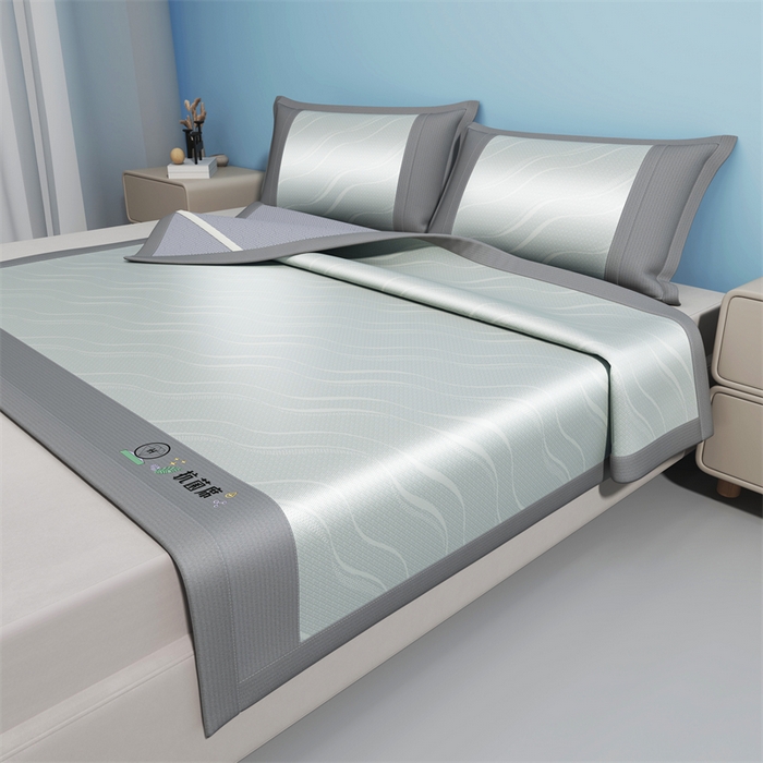 91家纺网 家纺一手货源 找家纺 yyds网供 2026新款艾草抗菌冰丝凉席碳光席冰丝席床笠水洗折叠空调软席子三件套学生宿舍 床席款-艾草抗菌冰丝-灰