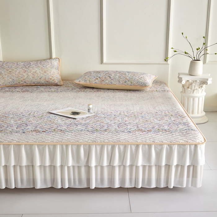 91家纺网 家纺一手货源 找家纺 羽梦家纺 2026新款硅胶床裙款凉席席子 云间花境