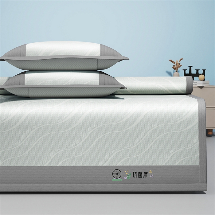 91家纺网 家纺一手货源 找家纺 yyds网供 2026新款艾草抗菌冰丝凉席碳光席冰丝席床笠水洗折叠空调软席子三件套学生宿舍 床席款-艾草抗菌冰丝-灰