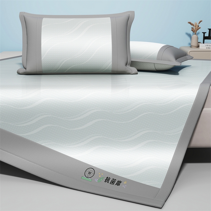 91家纺网 家纺一手货源 找家纺 yyds网供 2026新款艾草抗菌冰丝凉席碳光席冰丝席床笠水洗折叠空调软席子三件套学生宿舍 床席款-艾草抗菌冰丝-灰