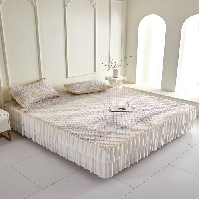 91家纺网 家纺一手货源 找家纺 羽梦家纺 2026新款硅胶床裙款凉席席子 云间花境