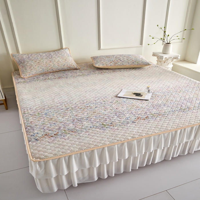 91家纺网 家纺一手货源 找家纺 羽梦家纺 2026新款硅胶床裙款凉席席子 云间花境