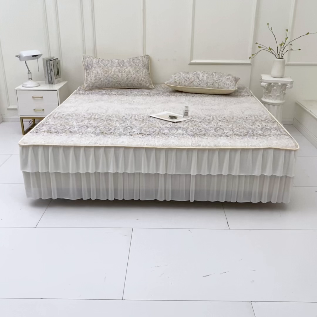 91家纺网 家纺一手货源 找家纺 羽梦家纺 2026新款硅胶床裙款凉席席子 云间花境