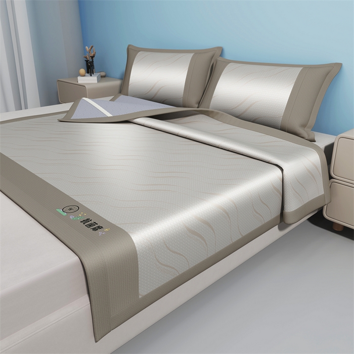 91家纺网 家纺一手货源 找家纺 yyds网供 2026新款艾草抗菌冰丝凉席碳光席冰丝席床笠水洗折叠空调软席子三件套学生宿舍 床席款-艾草抗菌冰丝-咖