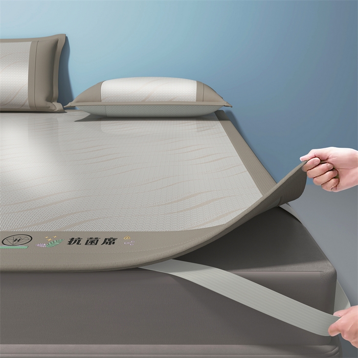 91家纺网 家纺一手货源 找家纺 yyds网供 2026新款艾草抗菌冰丝凉席碳光席冰丝席床笠水洗折叠空调软席子三件套学生宿舍 床席款-艾草抗菌冰丝-咖