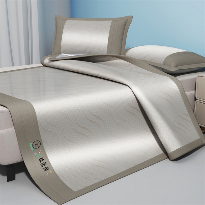 91家纺网 家纺一手货源 找家纺 yyds网供 2026新款艾草抗菌冰丝凉席碳光席冰丝席床笠水洗折叠空调软席子三件套学生宿舍 床席款-艾草抗菌冰丝-咖