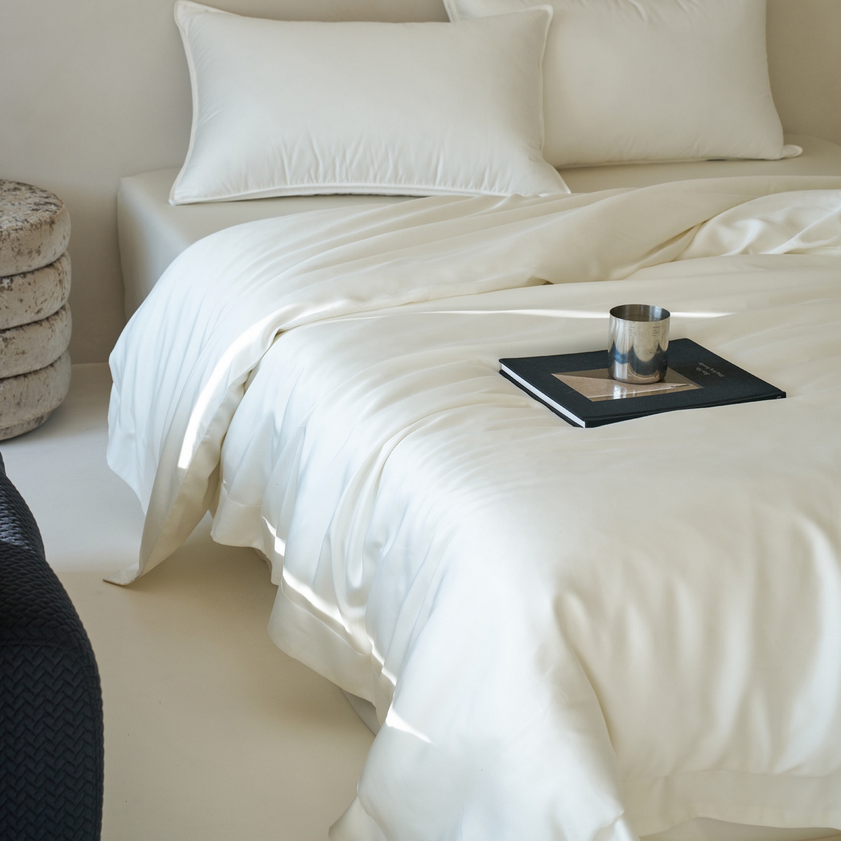 91家纺网 家纺一手货源 找家纺 简纯主义 2026新款100S超细旦进口兰精天丝单被套被套单件 杏仁白