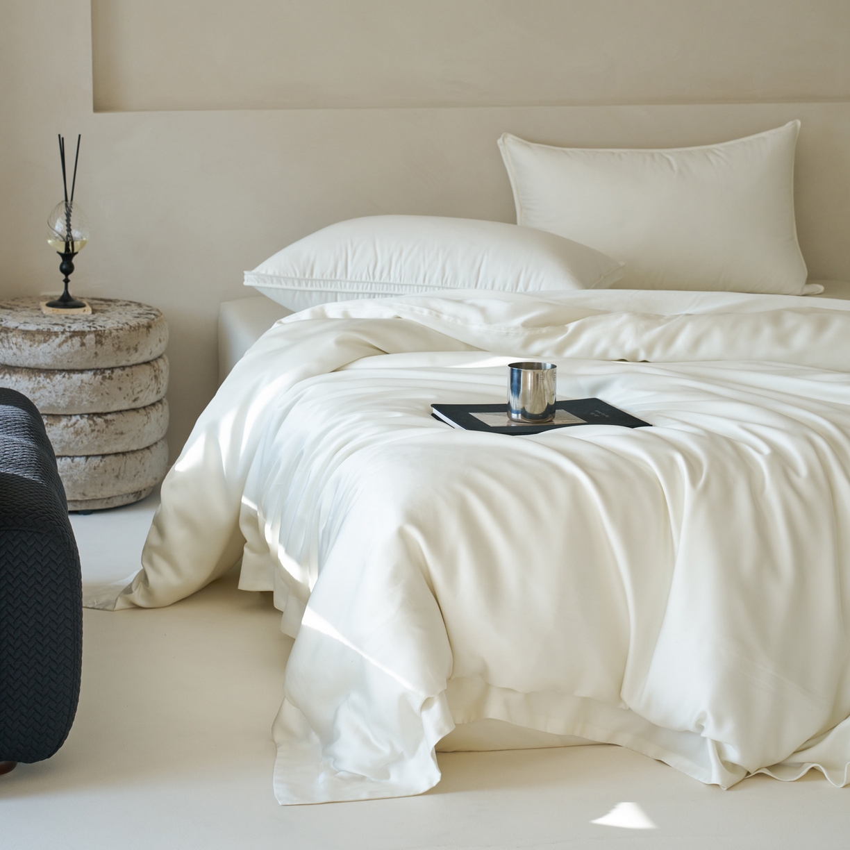 91家纺网 家纺一手货源 找家纺 简纯主义 2026新款100S超细旦进口兰精天丝单被套被套单件 杏仁白