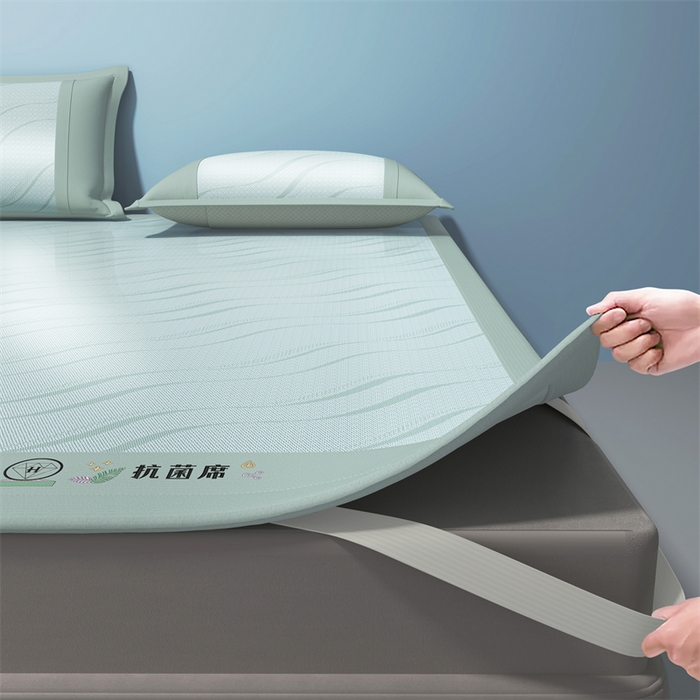 91家纺网 家纺一手货源 找家纺 yyds网供 2026新款艾草抗菌冰丝凉席碳光席冰丝席床笠水洗折叠空调软席子三件套学生宿舍 床席款-艾草抗菌冰丝-兰