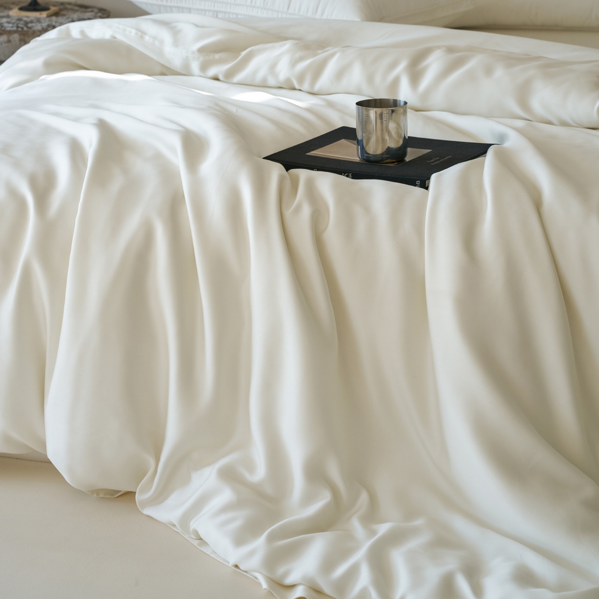 91家纺网 家纺一手货源 找家纺 简纯主义 2026新款100S超细旦进口兰精天丝单被套被套单件 杏仁白