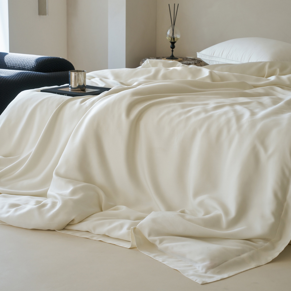 91家纺网 家纺一手货源 找家纺 简纯主义 2026新款100S超细旦进口兰精天丝单被套被套单件 杏仁白