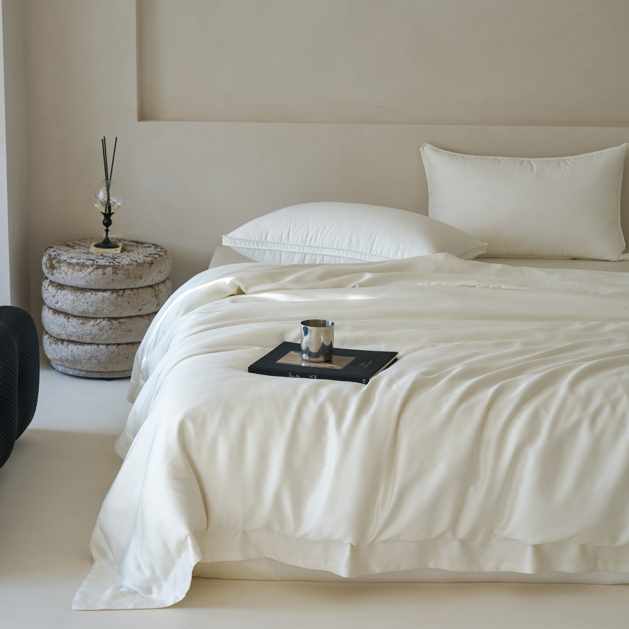 91家纺网 家纺一手货源 找家纺 简纯主义 2026新款100S超细旦进口兰精天丝单被套被套单件 杏仁白