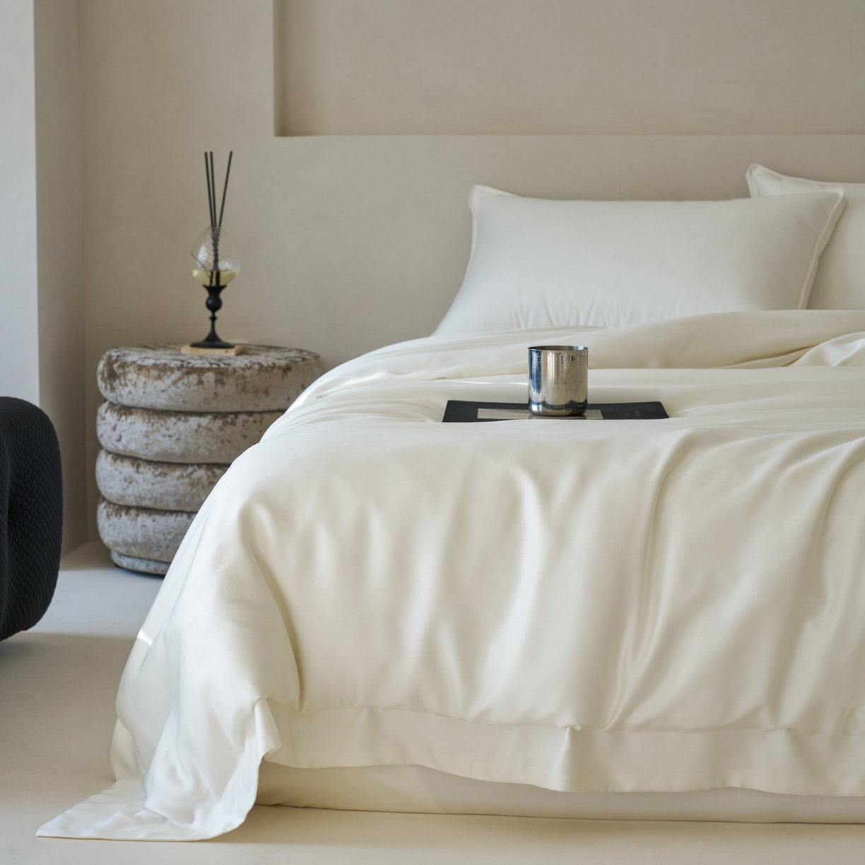 91家纺网 家纺一手货源 找家纺 简纯主义 2026新款100S超细旦进口兰精天丝单被套被套单件 杏仁白