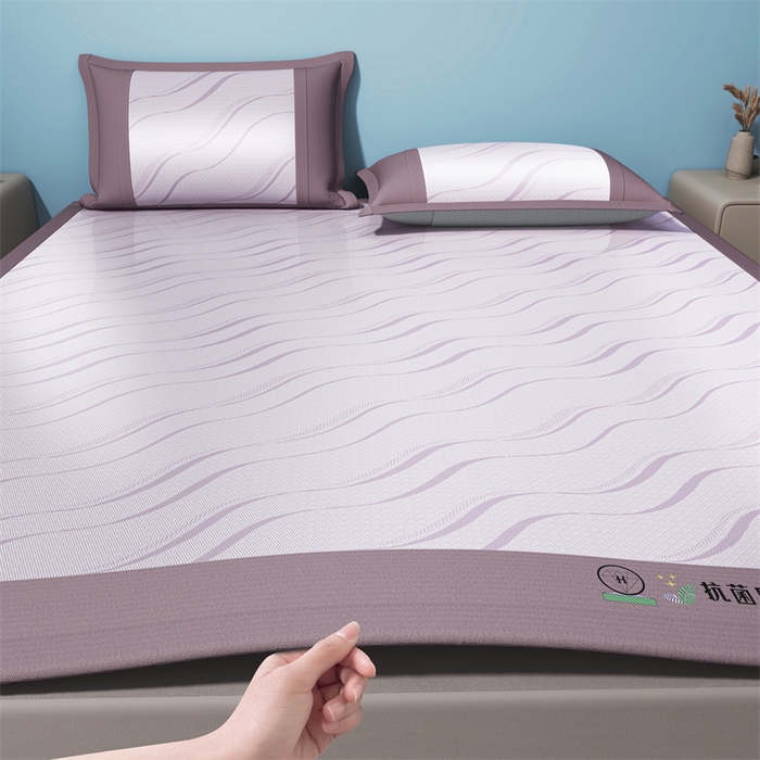 yyds网供 2026新款艾草抗菌冰丝凉席碳光席冰丝席床笠水洗折叠空调软席子三件套学生宿舍 床席款-艾草抗菌冰丝-紫