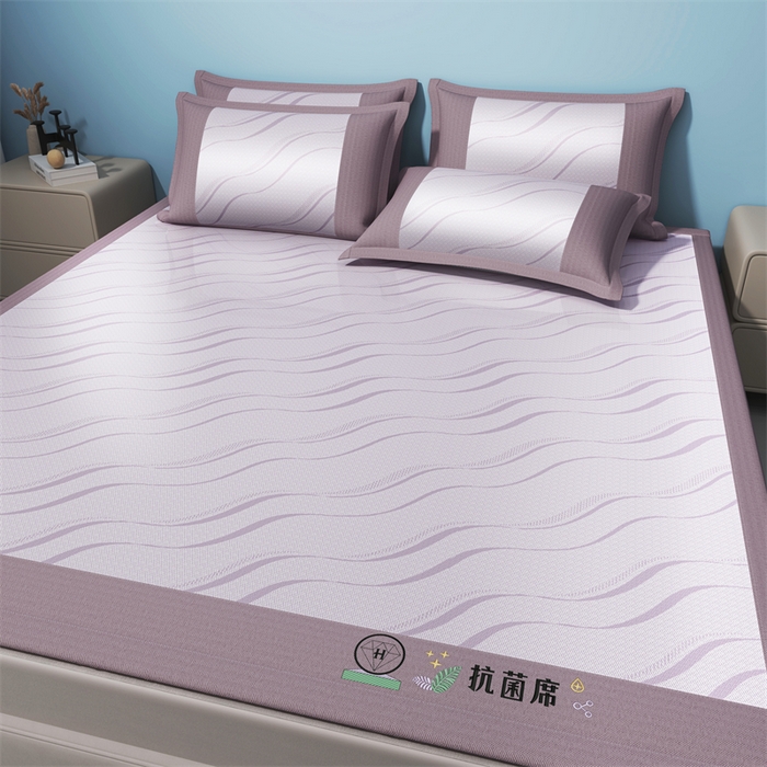 91家纺网 家纺一手货源 找家纺 yyds网供 2026新款艾草抗菌冰丝凉席碳光席冰丝席床笠水洗折叠空调软席子三件套学生宿舍 床席款-艾草抗菌冰丝-紫