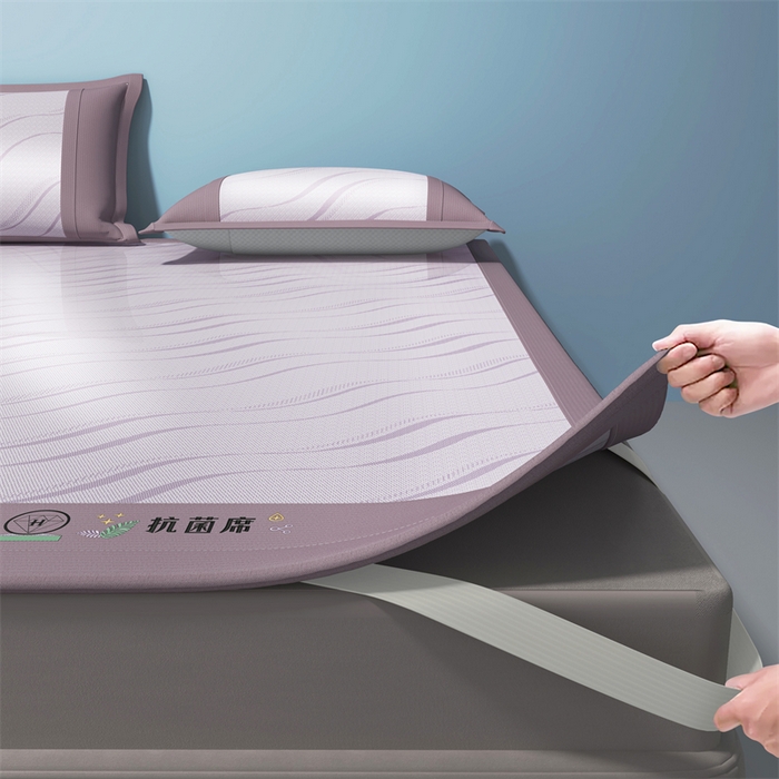 91家纺网 家纺一手货源 找家纺 yyds网供 2026新款艾草抗菌冰丝凉席碳光席冰丝席床笠水洗折叠空调软席子三件套学生宿舍 床席款-艾草抗菌冰丝-紫