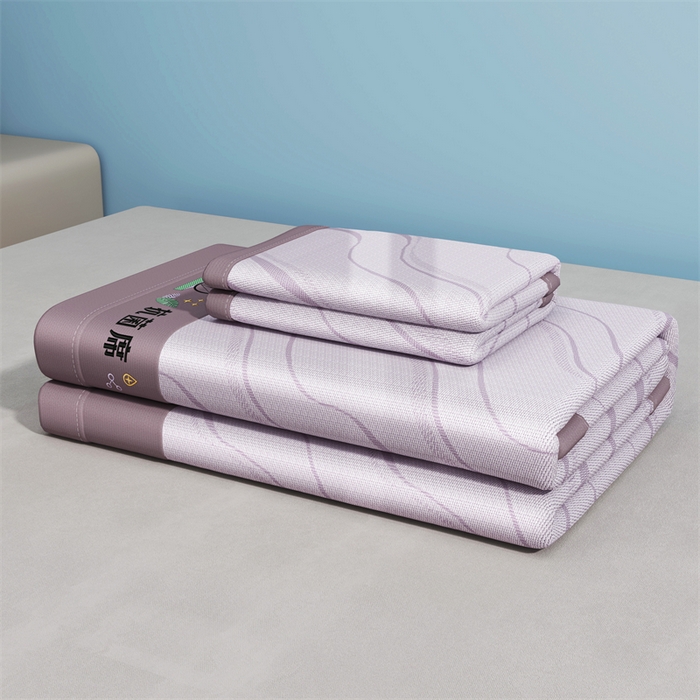 91家纺网 家纺一手货源 找家纺 yyds网供 2026新款艾草抗菌冰丝凉席碳光席冰丝席床笠水洗折叠空调软席子三件套学生宿舍 床席款-艾草抗菌冰丝-紫