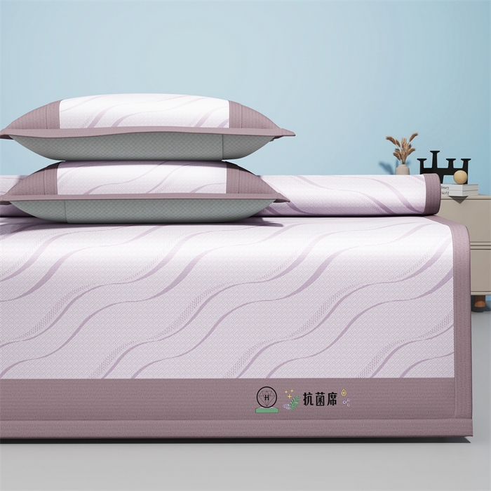 91家纺网 家纺一手货源 找家纺 yyds网供 2026新款艾草抗菌冰丝凉席碳光席冰丝席床笠水洗折叠空调软席子三件套学生宿舍 床席款-艾草抗菌冰丝-紫