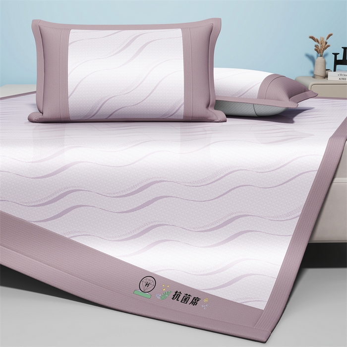 91家纺网 家纺一手货源 找家纺 yyds网供 2026新款艾草抗菌冰丝凉席碳光席冰丝席床笠水洗折叠空调软席子三件套学生宿舍 床席款-艾草抗菌冰丝-紫