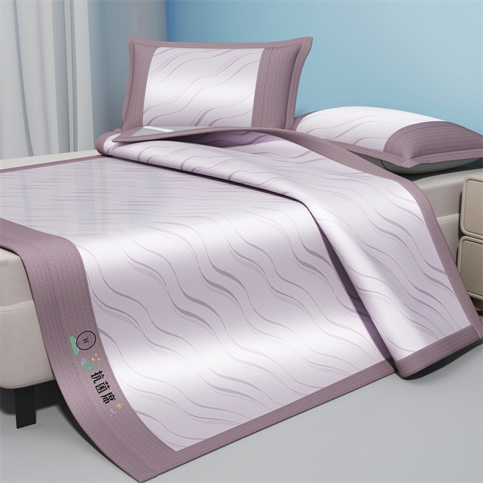 91家纺网 家纺一手货源 找家纺 yyds网供 2026新款艾草抗菌冰丝凉席碳光席冰丝席床笠水洗折叠空调软席子三件套学生宿舍 床席款-艾草抗菌冰丝-紫