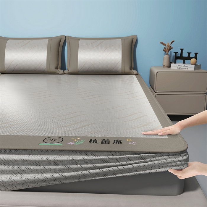 yyds网供 2026新款艾草抗菌冰丝凉席碳光席冰丝席床笠水洗折叠空调软席子三件套学生宿舍 床笠款-艾草抗菌冰丝-咖