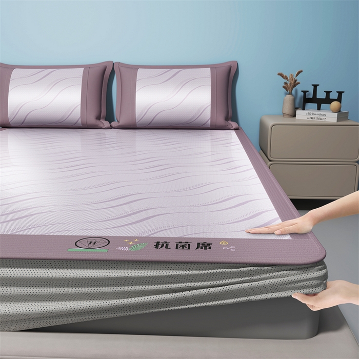 yyds网供 2026新款艾草抗菌冰丝凉席碳光席冰丝席床笠水洗折叠空调软席子三件套学生宿舍 床笠款-艾草抗菌冰丝-紫