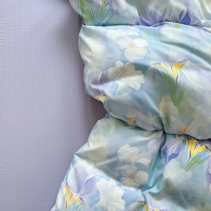 91家纺网 家纺一手货源 找家纺 壹号库 2025新款A类提花有氧彩竺绵四件套蓝梦鸢尾