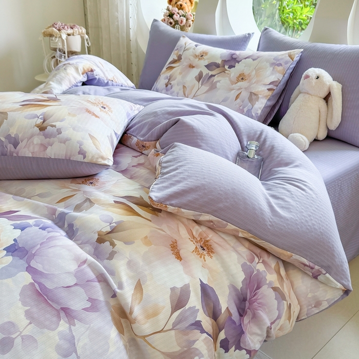 91家纺网 家纺一手货源 找家纺 壹号库 2025新款A类提花有氧彩竺绵四件套牡丹锦华