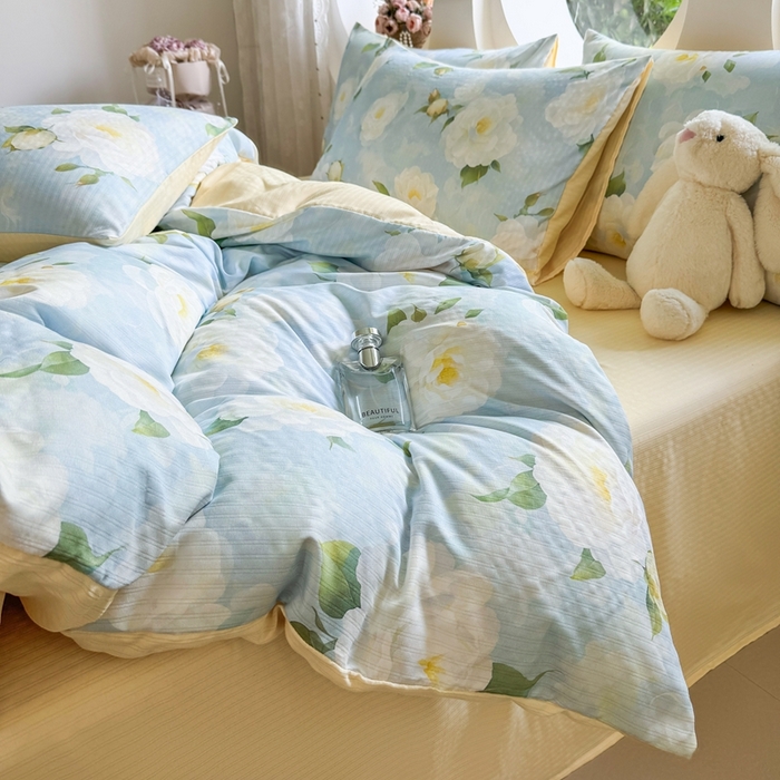 91家纺网 家纺一手货源 找家纺 壹号库 2025新款A类提花有氧彩竺绵四件套雪海山茶