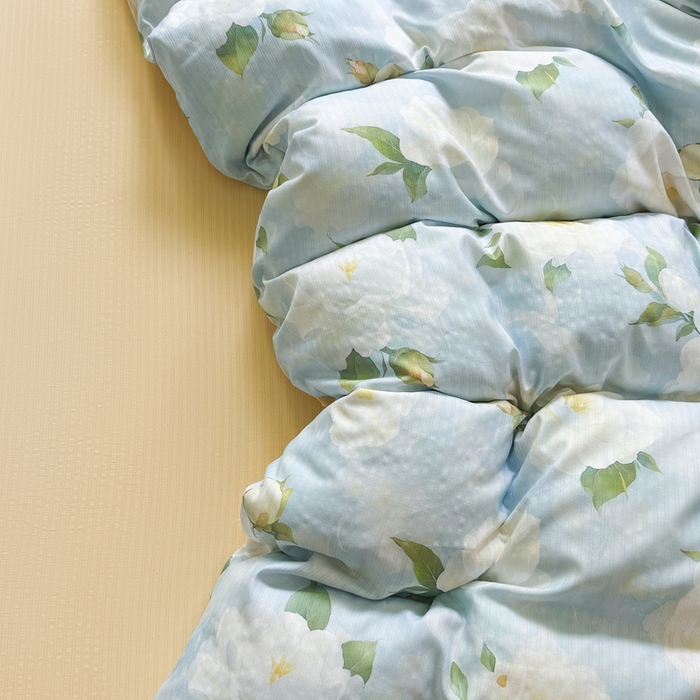 91家纺网 家纺一手货源 找家纺 壹号库 2025新款A类提花有氧彩竺绵四件套雪海山茶