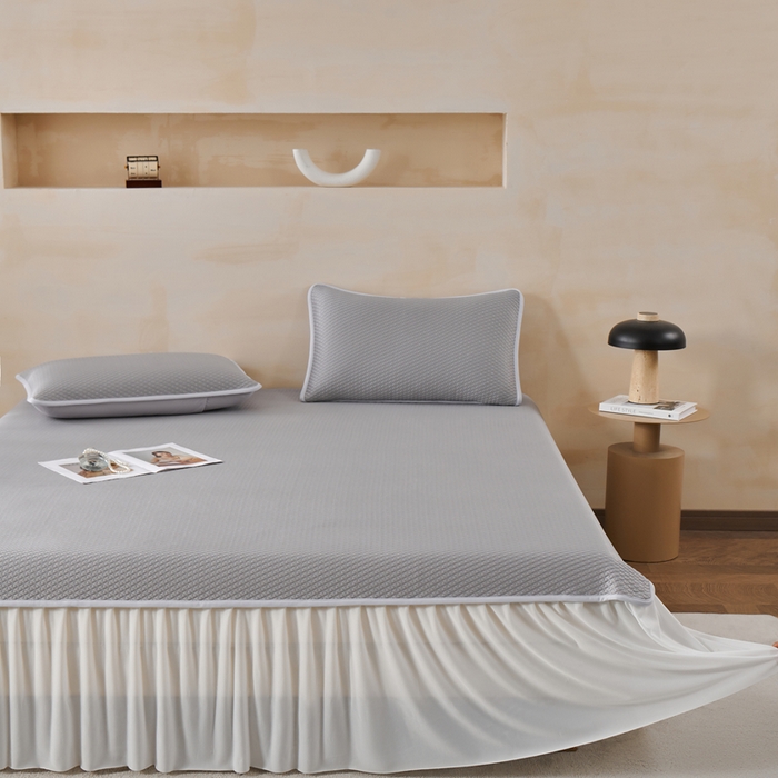 91家纺网 家纺一手货源 找家纺 羽梦家纺 2026新款凉席床裙款银丝凉席席子 高级灰