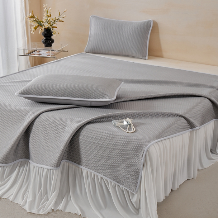 91家纺网 家纺一手货源 找家纺 羽梦家纺 2026新款凉席床裙款银丝凉席席子 高级灰