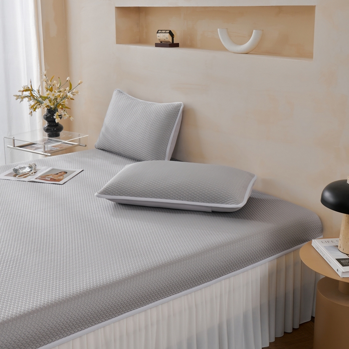 91家纺网 家纺一手货源 找家纺 羽梦家纺 2026新款凉席床裙款银丝凉席席子 高级灰