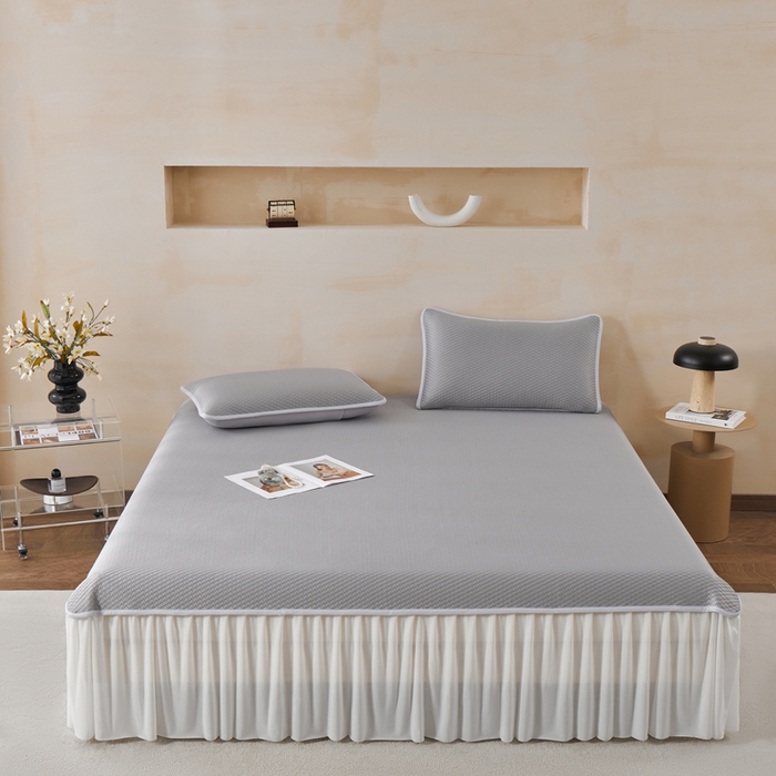 91家纺网 家纺一手货源 找家纺 羽梦家纺 2026新款凉席床裙款银丝凉席席子 高级灰