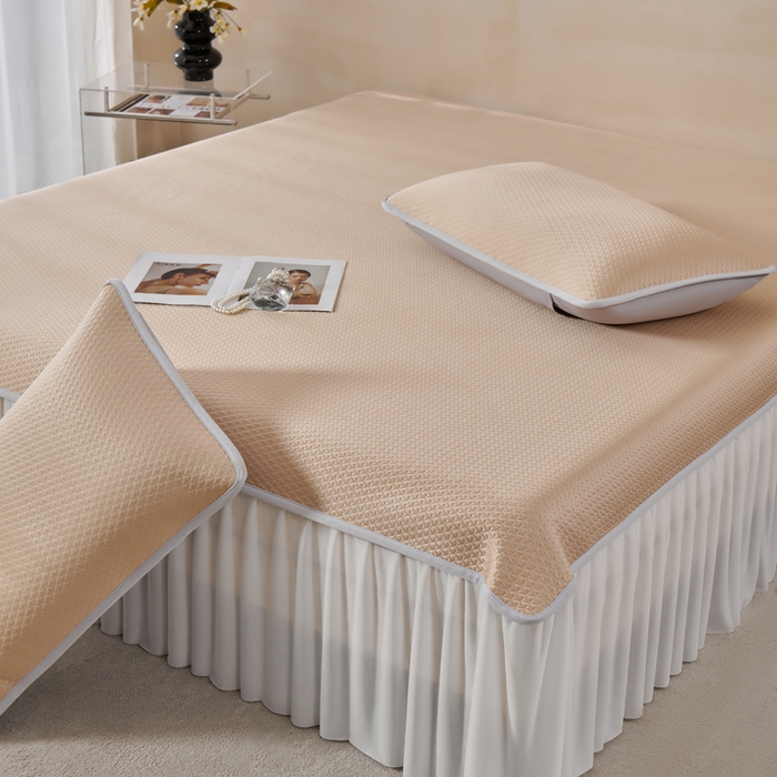 91家纺网 家纺一手货源 找家纺 羽梦家纺 2026新款凉席床裙款银丝凉席席子 玫瑰金