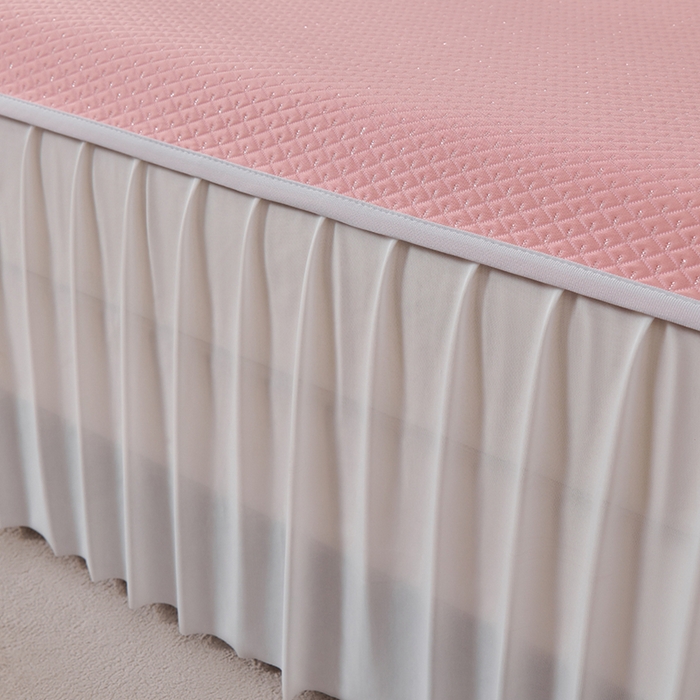 91家纺网 家纺一手货源 找家纺 羽梦家纺 2026新款凉席床裙款银丝凉席席子 樱花粉