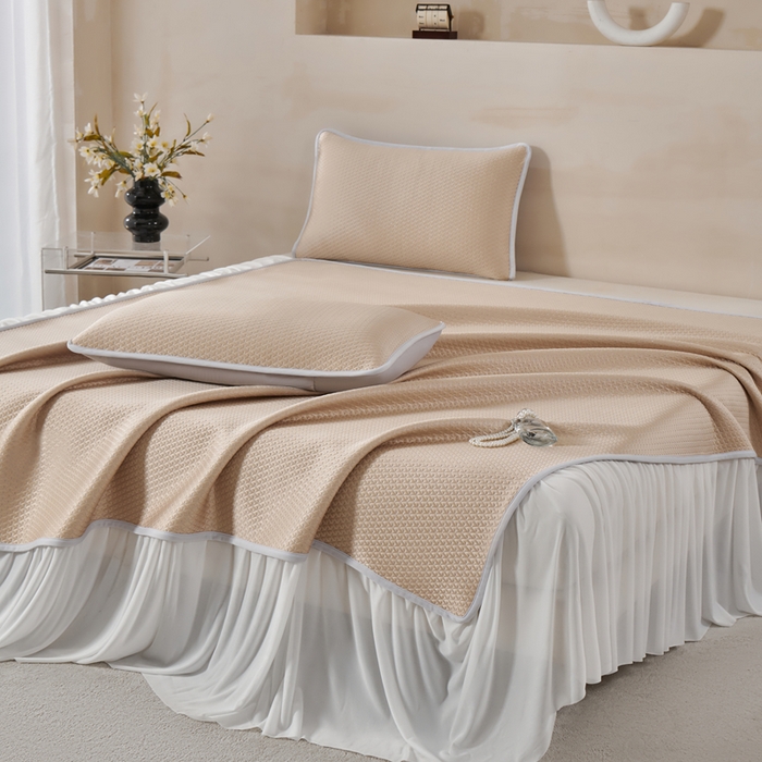 91家纺网 家纺一手货源 找家纺 羽梦家纺 2026新款凉席床裙款银丝凉席席子 玫瑰金