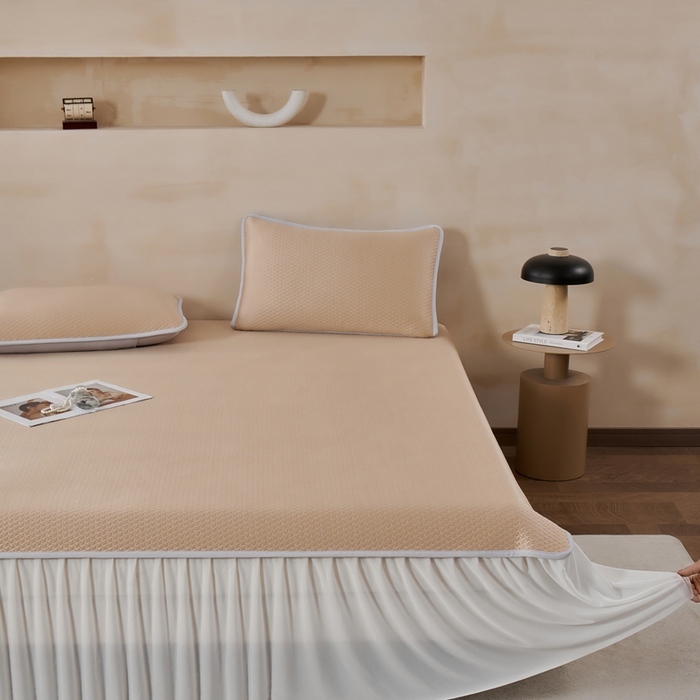 91家纺网 家纺一手货源 找家纺 羽梦家纺 2026新款凉席床裙款银丝凉席席子 玫瑰金