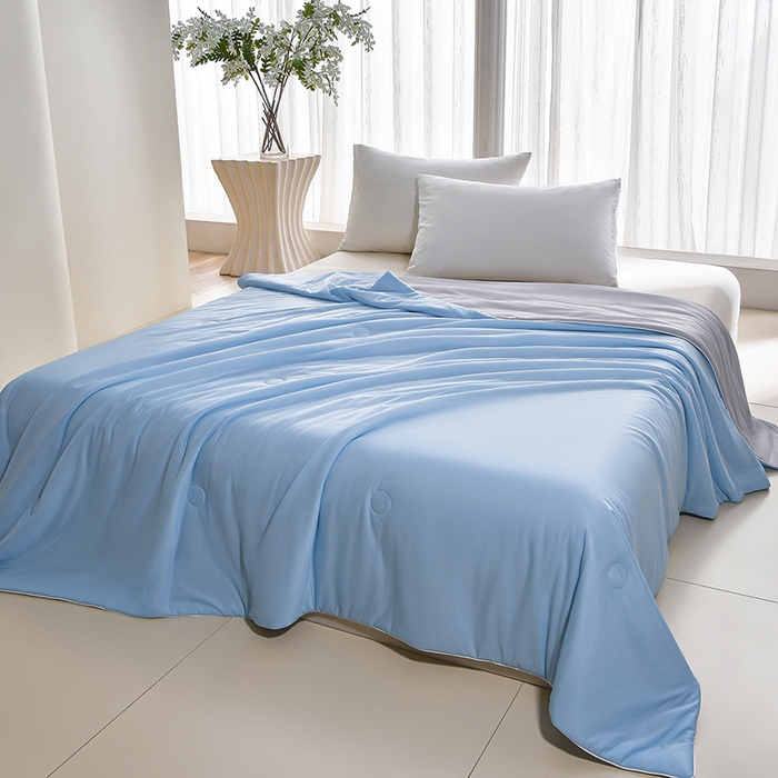 91家纺网 家纺一手货源 找家纺 宝宝纱被业 2026新款纯色凉感夏被 雾蓝