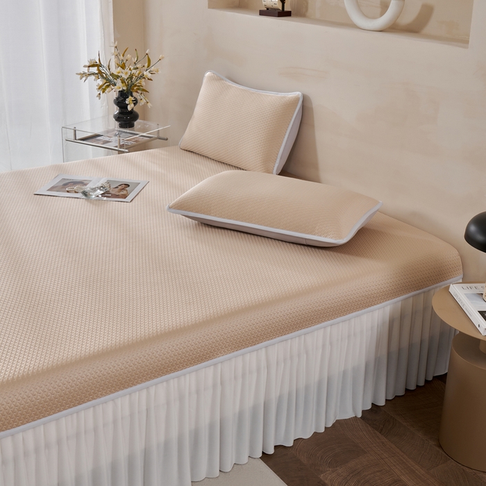 91家纺网 家纺一手货源 找家纺 羽梦家纺 2026新款凉席床裙款银丝凉席席子 玫瑰金