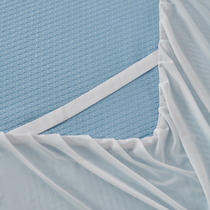 91家纺网 家纺一手货源 找家纺 羽梦家纺 2026新款凉席床裙款银丝凉席席子 天空蓝