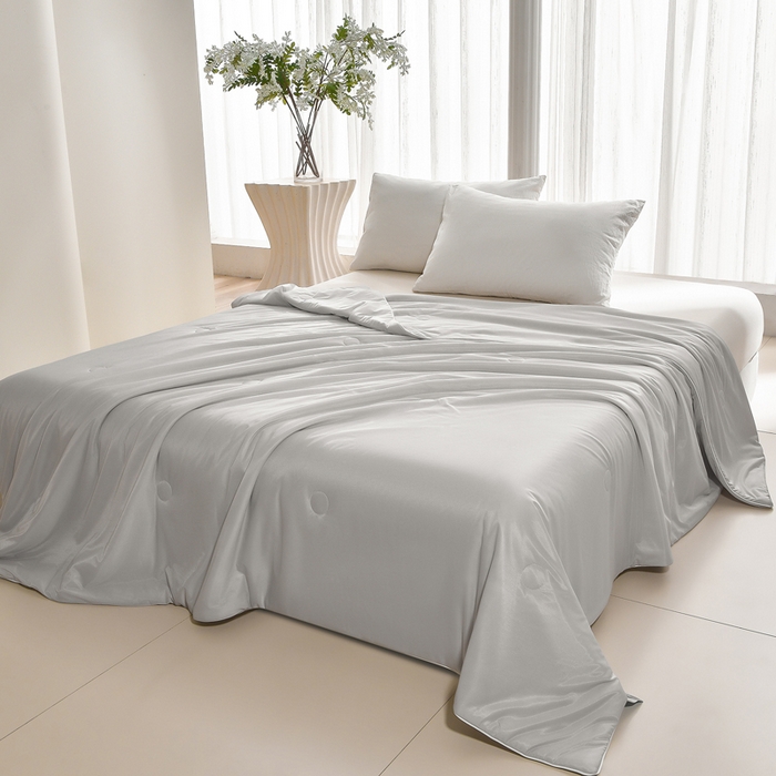 91家纺网 家纺一手货源 找家纺 宝宝纱被业 2026新款纯色凉感夏被 云灰