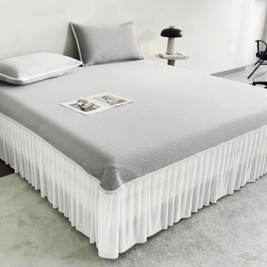 91家纺网 家纺一手货源 找家纺 羽梦家纺 2026新款凉席床裙款银丝凉席席子 高级灰