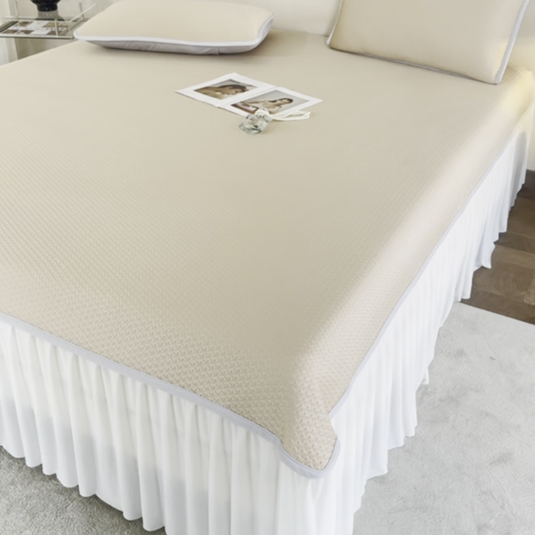 91家纺网 家纺一手货源 找家纺 羽梦家纺 2026新款凉席床裙款银丝凉席席子 玫瑰金