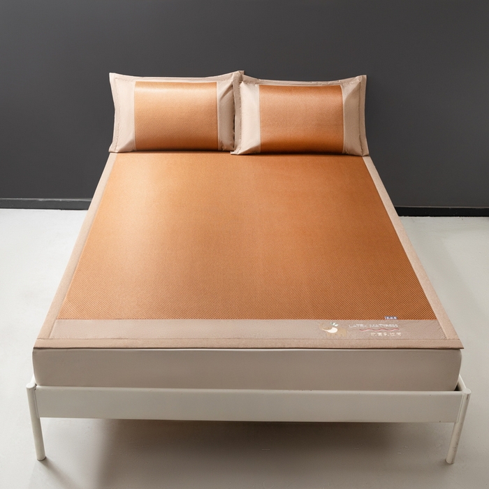 91家纺网 家纺一手货源 找家纺 yyds网供 2026新款冰藤乳胶凉席三件套床席款床笠款刺绣可水机洗空调婴儿童单人软藤席 床席-乳胶冰藤席-咖色