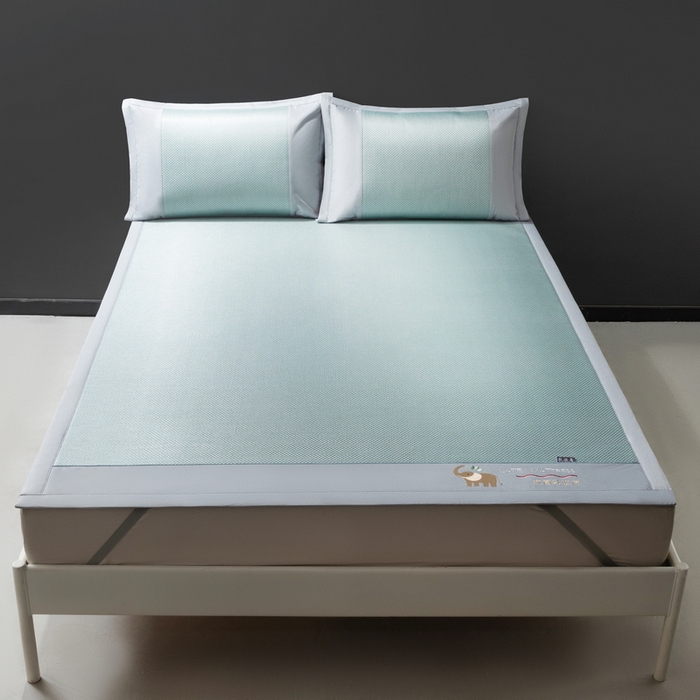 91家纺网 家纺一手货源 找家纺 yyds网供 2026新款冰藤乳胶凉席三件套床席款床笠款刺绣可水机洗空调婴儿童单人软藤席 床席-乳胶冰藤席-水绿