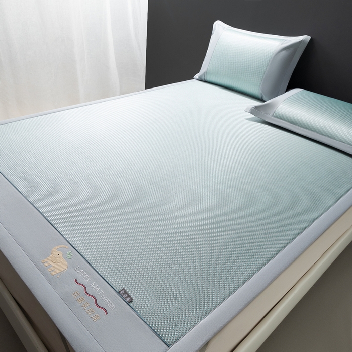 91家纺网 家纺一手货源 找家纺 yyds网供 2026新款冰藤乳胶凉席三件套床席款床笠款刺绣可水机洗空调婴儿童单人软藤席 床席-乳胶冰藤席-水绿